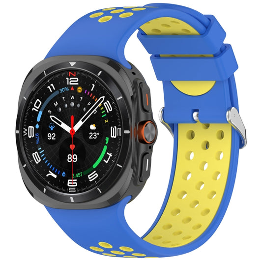 For Samsung Galaxy Watch Ultra 47mm Holes Style Metal Connector Two Color Silicone Watch Band(Blue Yellow) by bashfashion
