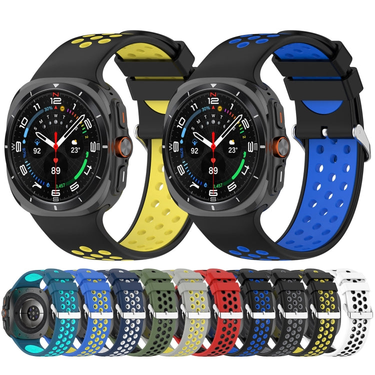 For Samsung Galaxy Watch Ultra 47mm Holes Style Metal Connector Two Color Silicone Watch Band(Black Yellow) by bashfashion