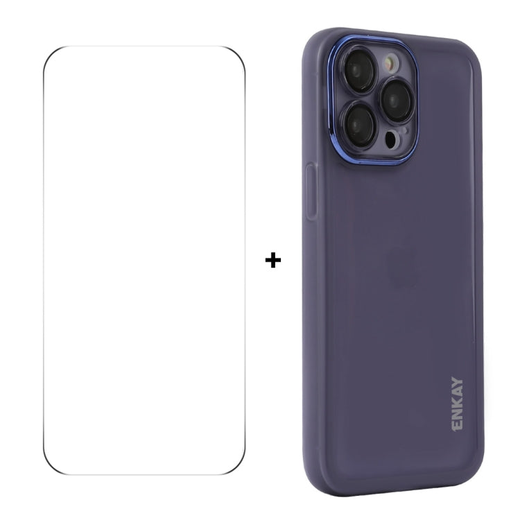 For iPhone 16 Pro Max ENKAY Hat-Prince Translucent Matte TPU Phone Case with Lens Film + 9H Big Arc Edge Film(Purple) by ENKAY