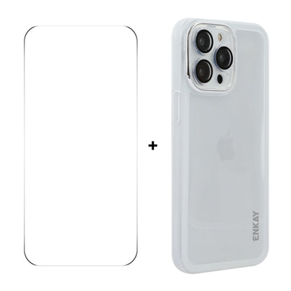 For iPhone 16 Pro ENKAY Hat-Prince Translucent Matte TPU Phone Case with Lens Film + 9H Big Arc Edge Film(White) by ENKAY