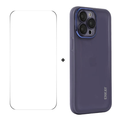 For iPhone 16 Pro ENKAY Hat-Prince Translucent Matte TPU Phone Case with Lens Film + 9H Big Arc Edge Film(Purple) by ENKAY