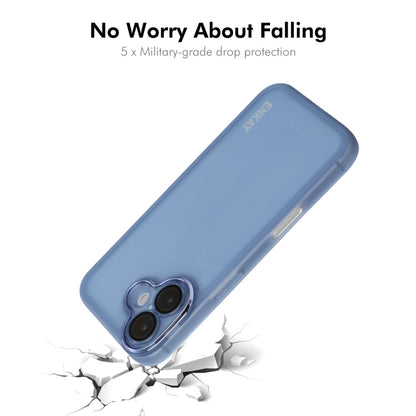 For iPhone 16 Plus ENKAY Hat-Prince Translucent Matte TPU Phone Case with Lens Film + 9H Big Arc Edge Film(Blue) by ENKAY