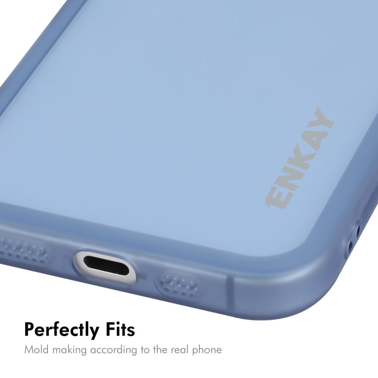 For iPhone 16 ENKAY Hat-Prince Translucent Matte TPU Phone Case with Lens Film + 9H Big Arc Edge Film(Blue) by ENKAY