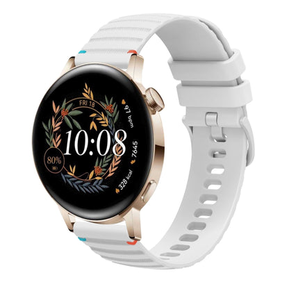 For Huawei Watch GT 3 42mm Wavy Dotted Stitched 20mm Silicone Watch Band(White) by bashfashion