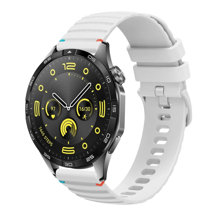 For Huawei Watch GT 4 46mm Wavy Dotted Stitched 22mm Silicone Watch Band(White) by bashfashion