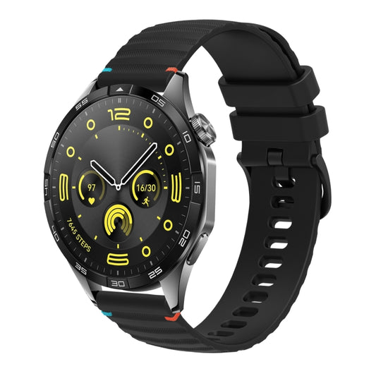 For Huawei Watch GT 4 46mm Wavy Dotted Stitched 22mm Silicone Watch Band(Black) by bashfashion