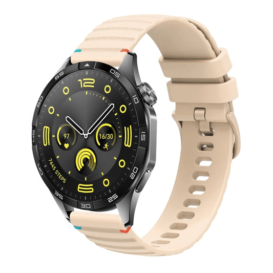 For Huawei Watch GT 4 46mm Wavy Dotted Stitched 22mm Silicone Watch Band(Cream Coloured) by bashfashion