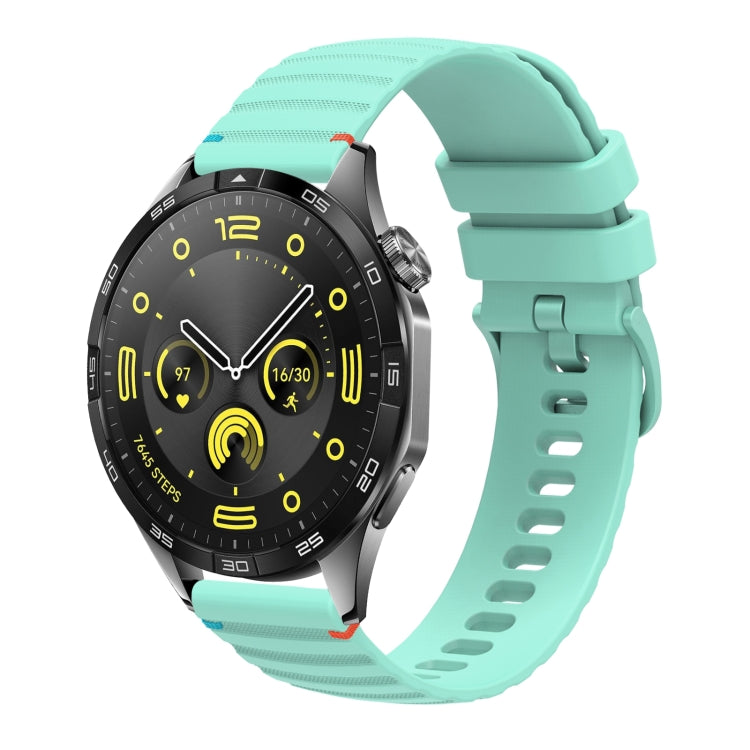 For Huawei Watch GT 4 46mm Wavy Dotted Stitched 22mm Silicone Watch Band(Teal Green) by bashfashion