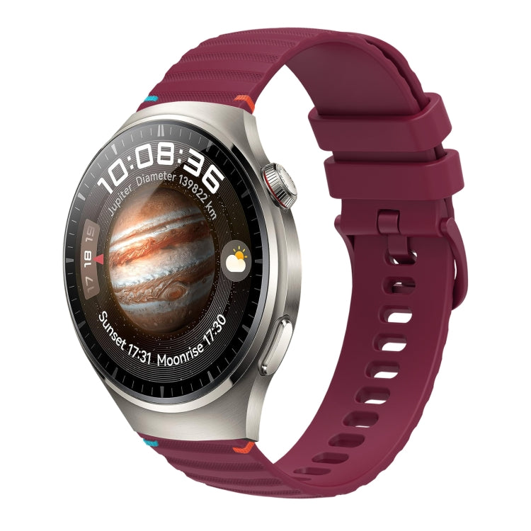 For Huawei Watch 4 Pro Wavy Dotted Stitched 22mm Silicone Watch Band(Wine Red) by bashfashion