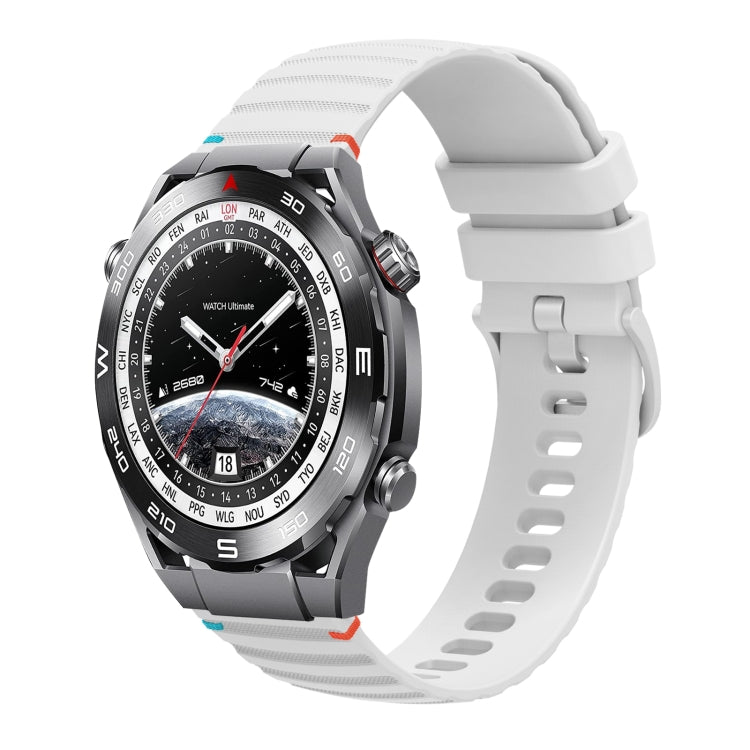 For Huawei Watch Ultimate Wavy Dotted Stitched 22mm Silicone Watch Band(White) by bashfashion