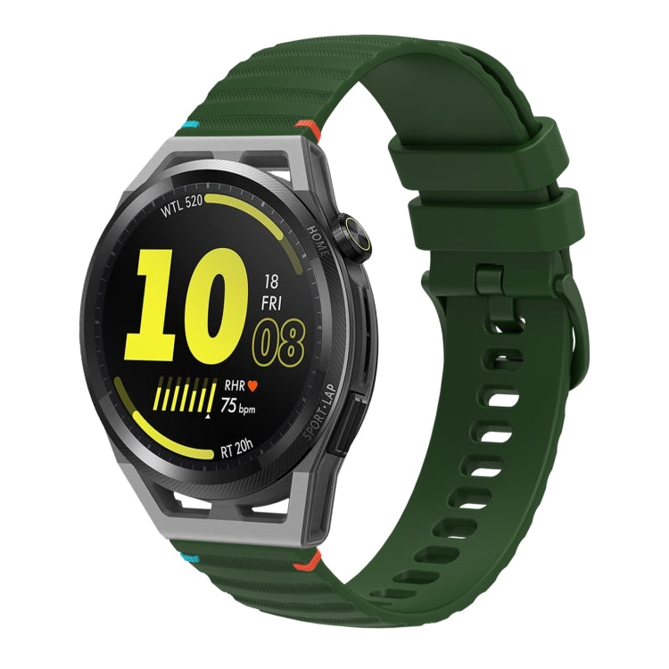 For Huawei Watch GT Runner Wavy Dotted Stitched 22mm Silicone Watch Band(Army Green) by bashfashion