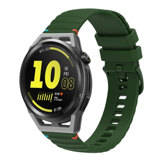 For Huawei Watch GT Runner Wavy Dotted Stitched 22mm Silicone Watch Band(Army Green) by bashfashion