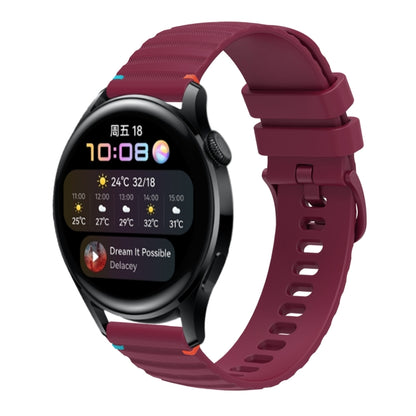 For Huawei Watch 3 Wavy Dotted Stitched 22mm Silicone Watch Band(Wine Red) by bashfashion