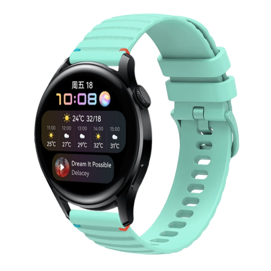 For Huawei Watch 3 Wavy Dotted Stitched 22mm Silicone Watch Band(Teal Green) by bashfashion