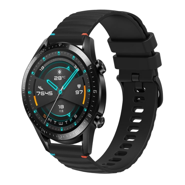 For Huawei Watch GT 2 46mm Wavy Dotted Stitched 22mm Silicone Watch Band(Black) by bashfashion