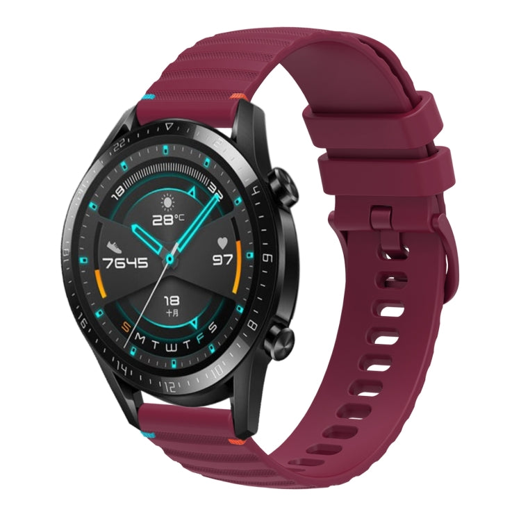 For Huawei Watch GT 2 46mm Wavy Dotted Stitched 22mm Silicone Watch Band(Wine Red) by bashfashion