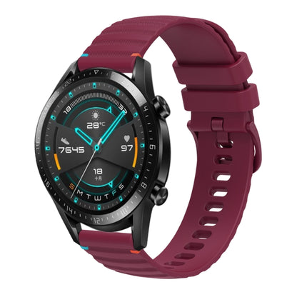 For Huawei Watch GT 2 46mm Wavy Dotted Stitched 22mm Silicone Watch Band(Wine Red) by bashfashion