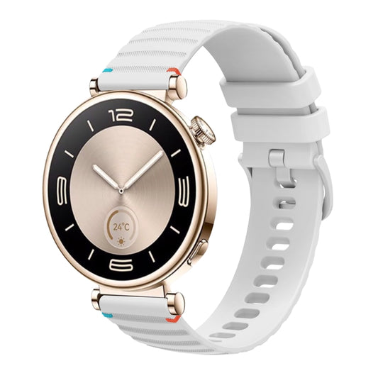 For Huawei Watch GT 4 41mm Wavy Dotted Stitched 18mm Silicone Watch Band(White) by bashfashion