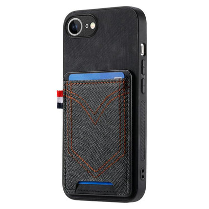 For iPhone 16e Denim Texture Leather Skin Phone Case with Card Slot(Black) by bashfashion