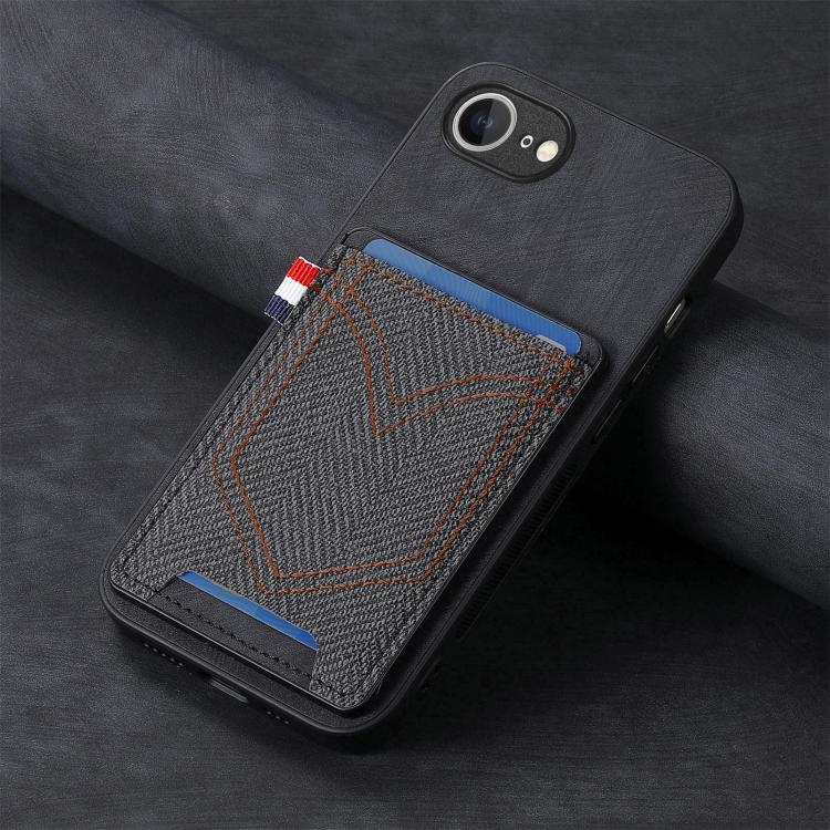 For iPhone 16e Denim Texture Leather Skin Phone Case with Card Slot(Black) by bashfashion
