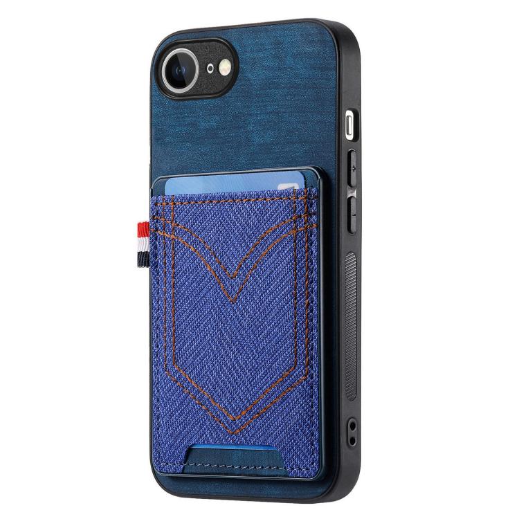 For iPhone 16e Denim Texture Leather Skin Phone Case with Card Slot(Blue) by bashfashion