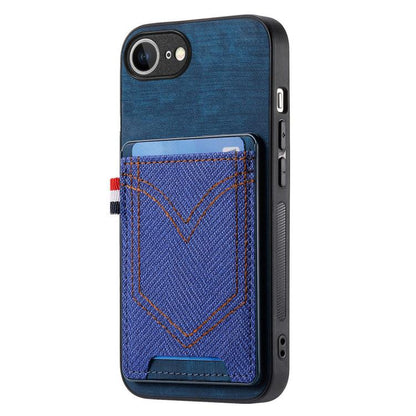 For iPhone 16e Denim Texture Leather Skin Phone Case with Card Slot(Blue) by bashfashion