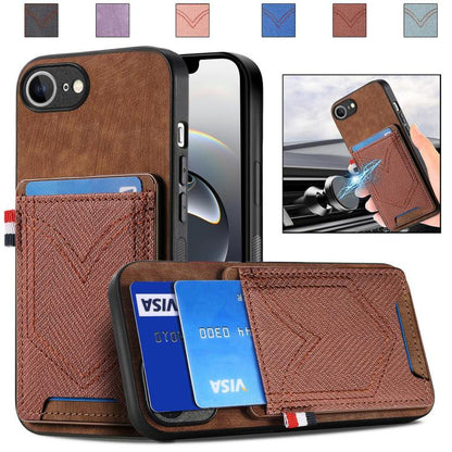 For iPhone 16e Denim Texture Leather Skin Phone Case with Card Slot(Brown) by bashfashion