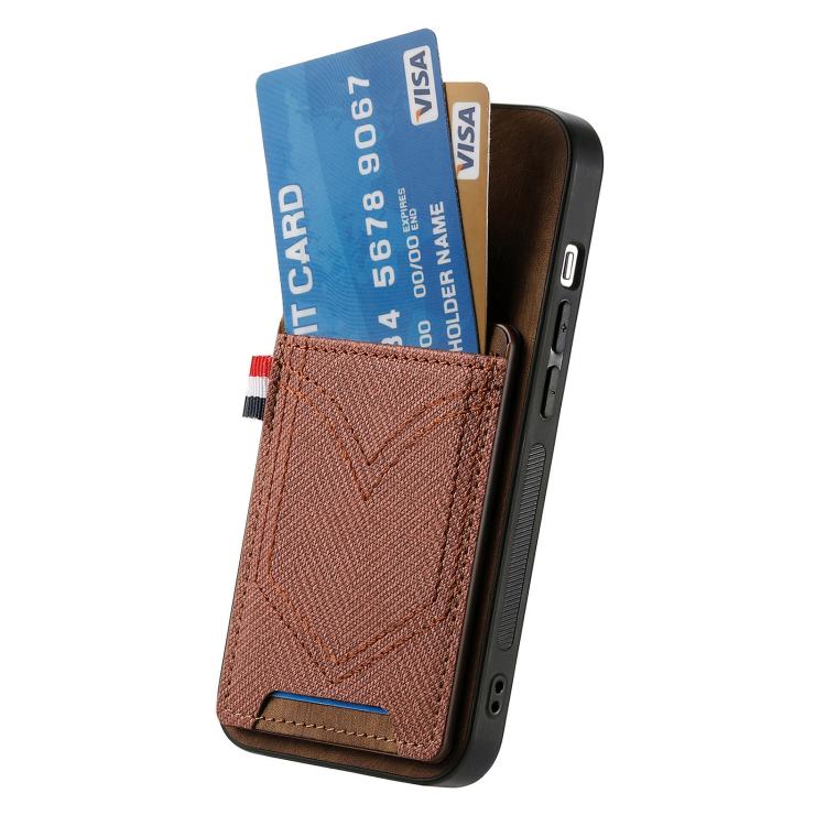 For iPhone 16e Denim Texture Leather Skin Phone Case with Card Slot(Brown) by bashfashion