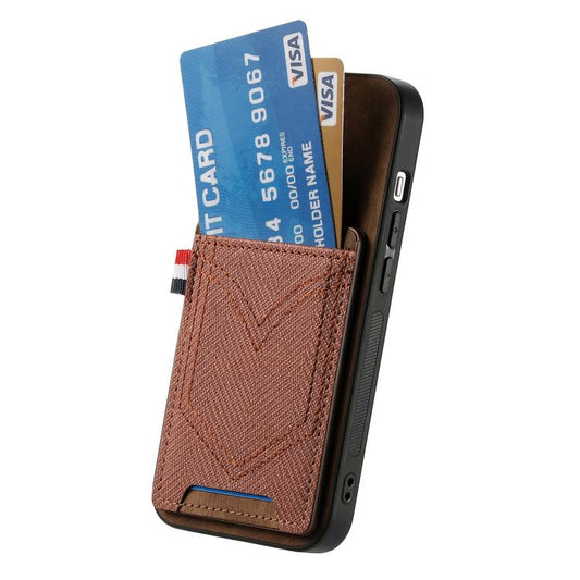 For iPhone 16e Denim Texture Leather Skin Phone Case with Card Slot(Brown) by bashfashion