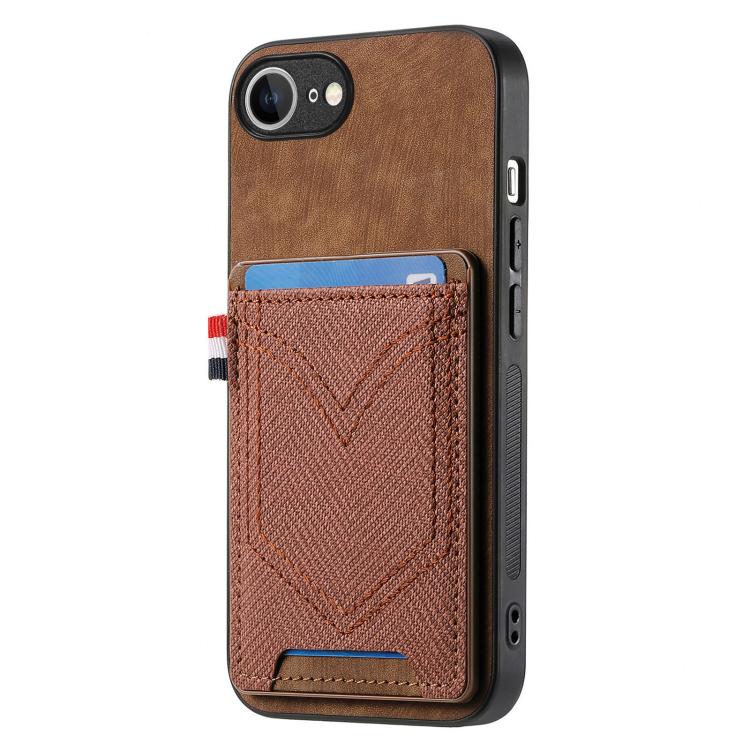 For iPhone 16e Denim Texture Leather Skin Phone Case with Card Slot(Brown) by bashfashion