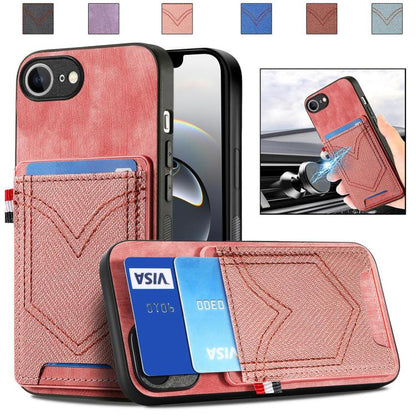 For iPhone 16e Denim Texture Leather Skin Phone Case with Card Slot(Pink) by bashfashion