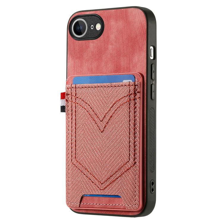For iPhone 16e Denim Texture Leather Skin Phone Case with Card Slot(Pink) by bashfashion