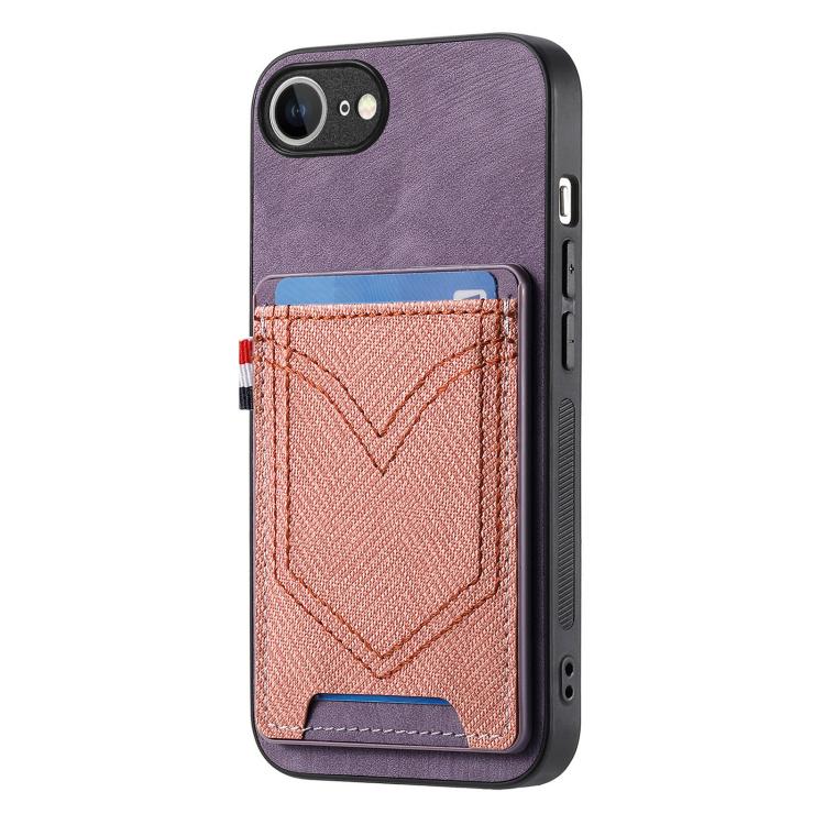 For iPhone 16e Denim Texture Leather Skin Phone Case with Card Slot(Purple) by bashfashion