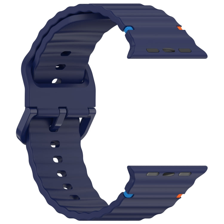 For Apple Watch Ultra 2 49mm Wavy Grain Stitched Silicone Watch Band(Navy Blue) by bashfashion