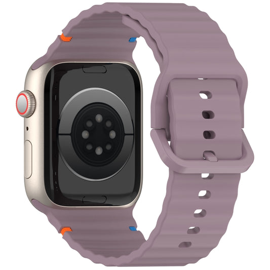 For Apple Watch Ultra 2 49mm Wavy Grain Stitched Silicone Watch Band(Smoke Purple) by bashfashion