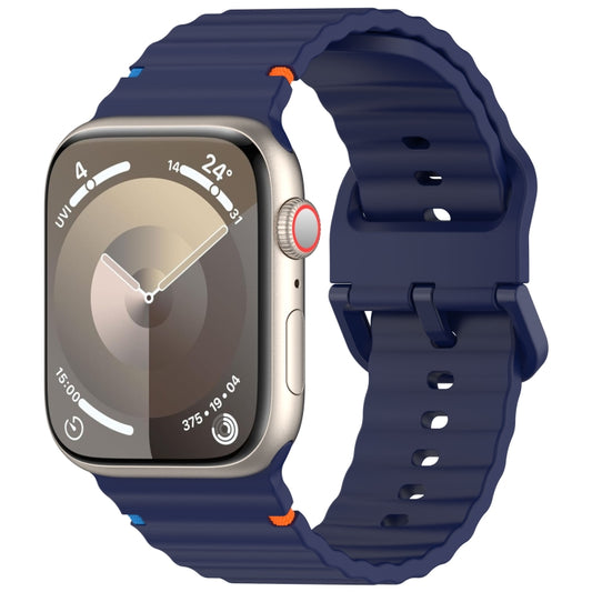 For Apple Watch Ultra 49mm Wavy Grain Stitched Silicone Watch Band(Navy Blue) by bashfashion