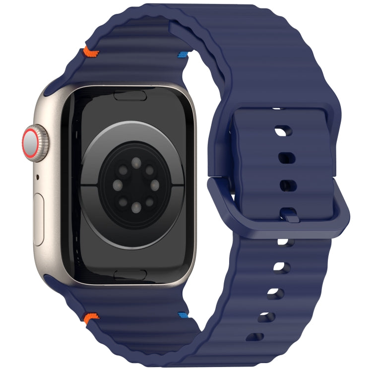 For Apple Watch Ultra 49mm Wavy Grain Stitched Silicone Watch Band(Navy Blue) by bashfashion