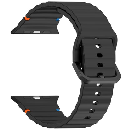 For Apple Watch Ultra 49mm Wavy Grain Stitched Silicone Watch Band(Black) by bashfashion
