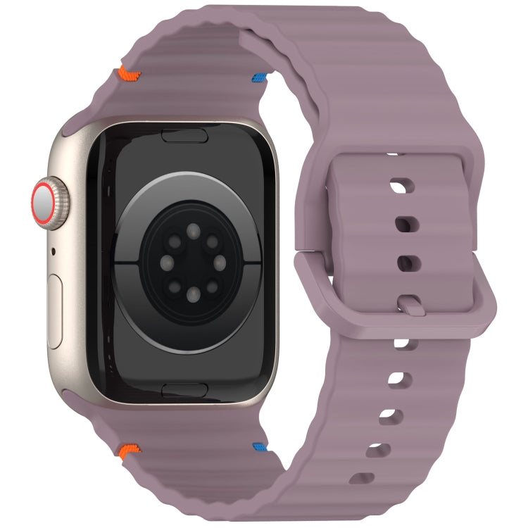 For Apple Watch Ultra 49mm Wavy Grain Stitched Silicone Watch Band(Smoke Purple) by bashfashion