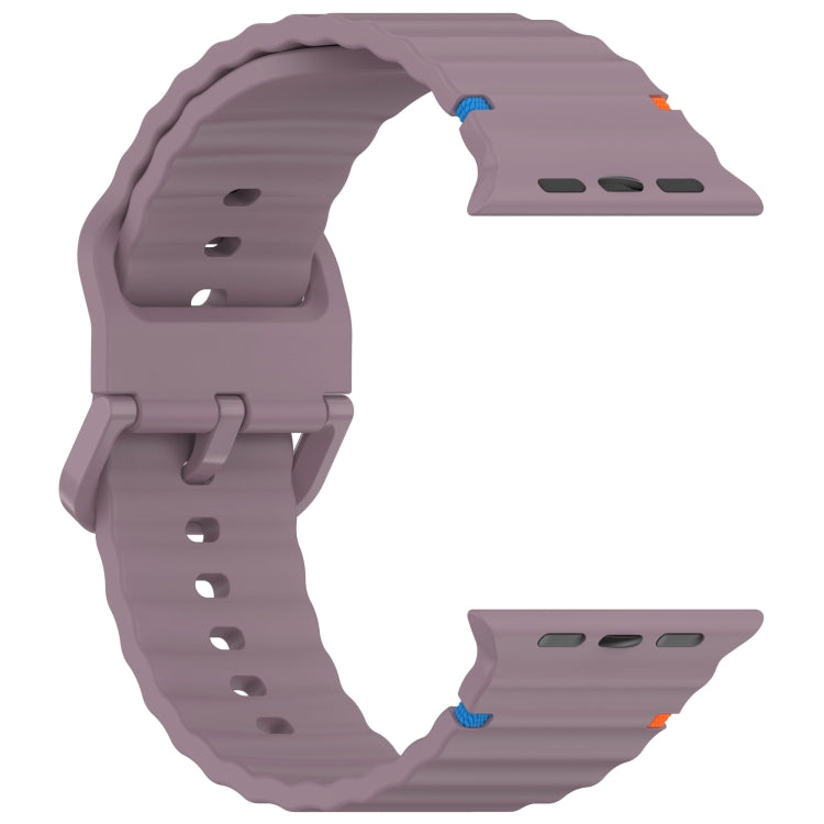 For Apple Watch Ultra 49mm Wavy Grain Stitched Silicone Watch Band(Smoke Purple) by bashfashion