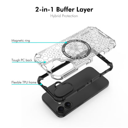 For iPhone 16 Plus ENKAY Hat-Prince Honeycomb MagSafe Shockproof Phone Case with Large Arc Edge Film(White) by ENKAY