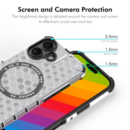 For iPhone 16 Plus ENKAY Hat-Prince Honeycomb MagSafe Shockproof Phone Case with Large Arc Edge Film(White) by ENKAY
