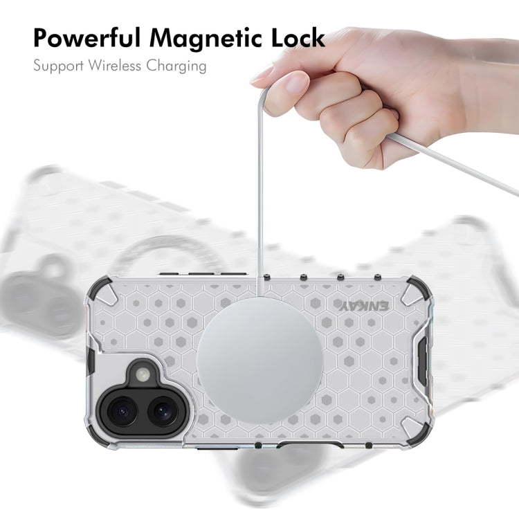 For iPhone 16 ENKAY Hat-Prince Honeycomb MagSafe Shockproof Phone Case with Large Arc Edge Film(Green) by ENKAY