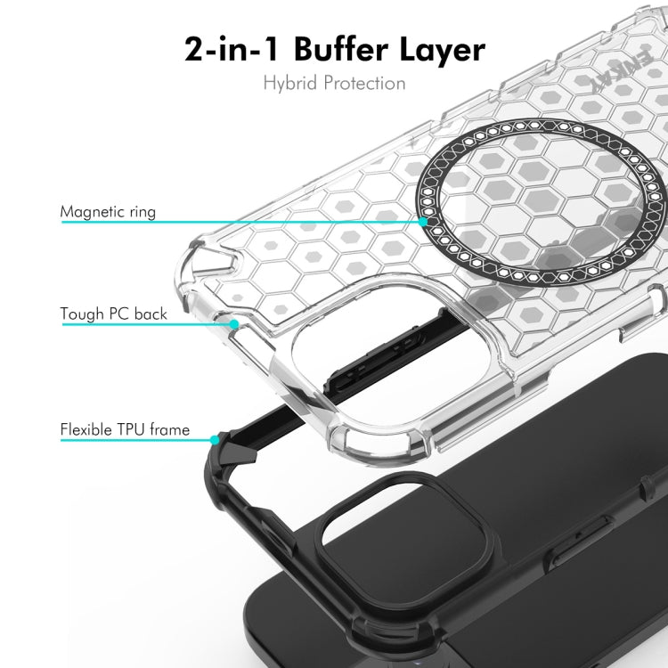 For iPhone 15 Plus ENKAY Hat-Prince Honeycomb MagSafe Shockproof Phone Case with Large Arc Edge Film(White) by ENKAY
