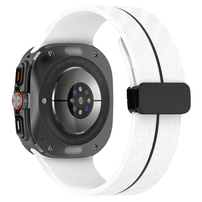 For Samsung Galaxy Watch Ultra 47mm Carbon Fiber Magnetic Folding Buckle Silicone Watch Band(White Black) by bashfashion