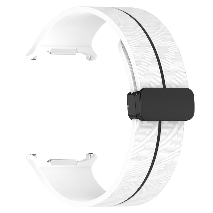 For Samsung Galaxy Watch Ultra 47mm Carbon Fiber Magnetic Folding Buckle Silicone Watch Band(White Black) by bashfashion