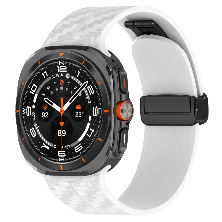 For Samsung Galaxy Watch Ultra 47mm Carbon Fiber Magnetic Folding Buckle Silicone Watch Band(White) by bashfashion