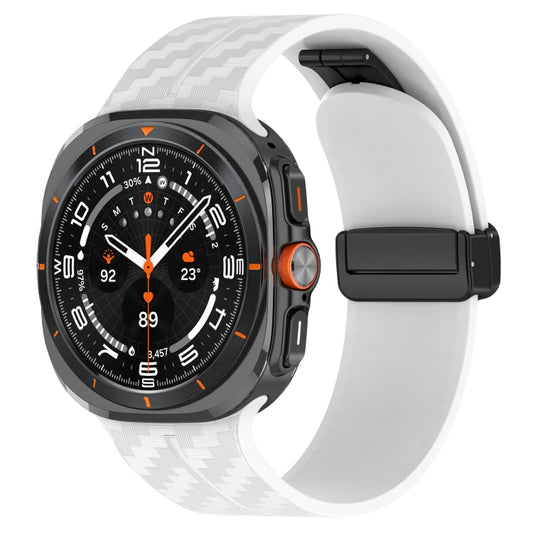 For Samsung Galaxy Watch Ultra 47mm Carbon Fiber Magnetic Folding Buckle Silicone Watch Band(White) by bashfashion