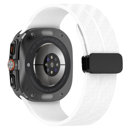 For Samsung Galaxy Watch Ultra 47mm Carbon Fiber Magnetic Folding Buckle Silicone Watch Band(White) by bashfashion