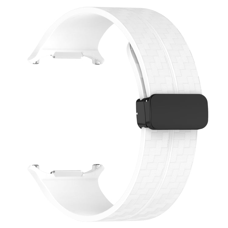 For Samsung Galaxy Watch Ultra 47mm Carbon Fiber Magnetic Folding Buckle Silicone Watch Band(White) by bashfashion